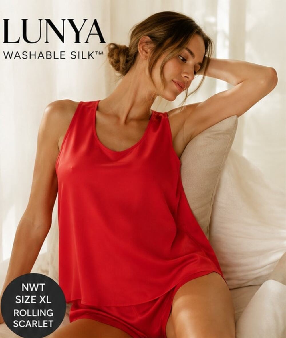 NWT Lunya Washable Silk Tulip Back Tank XL Rolling Scarlet 100% Silk Sleep Top